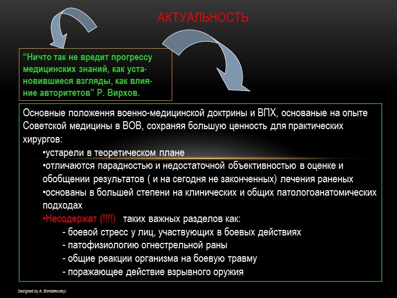 Актуальность Designed by A. Bondarevskyi “Ничто так не вредит прогрессу медицинских знаний, как уста-